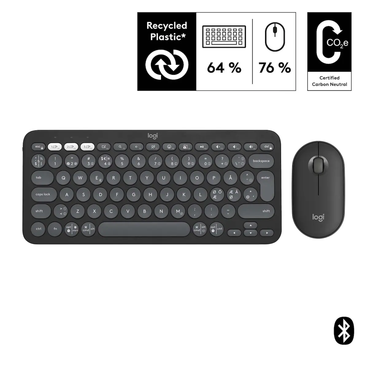 Logitech Pebble 2 K380S/M350S tastatur og mus kombo (Grafitt)