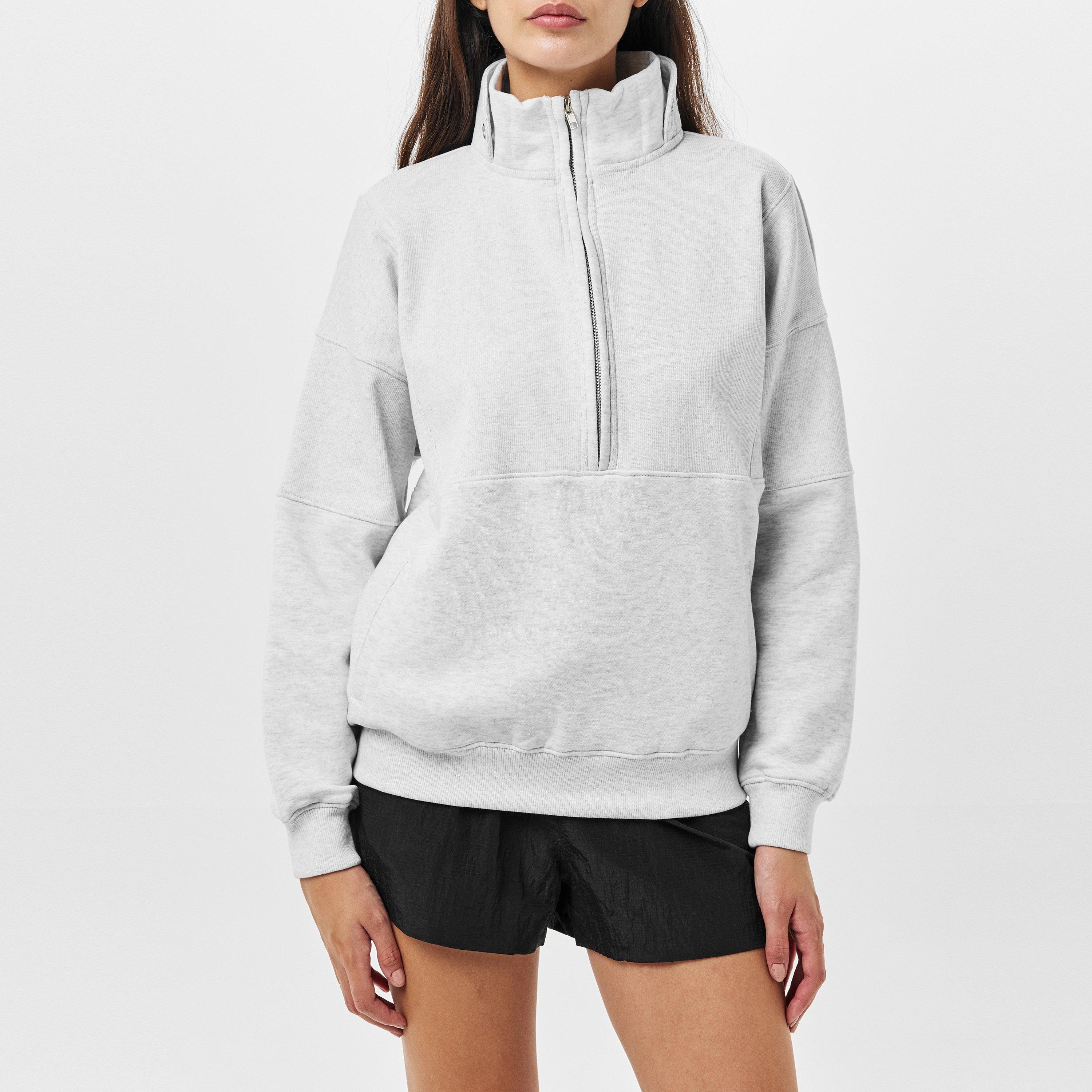 Missy Empire ME Ribbed Panelled Half Zip Sweatshirt Womens