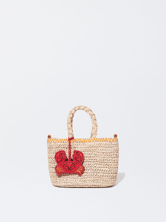Mini Bolsa de Palha com Estampa de Caranguejo - Vermelha