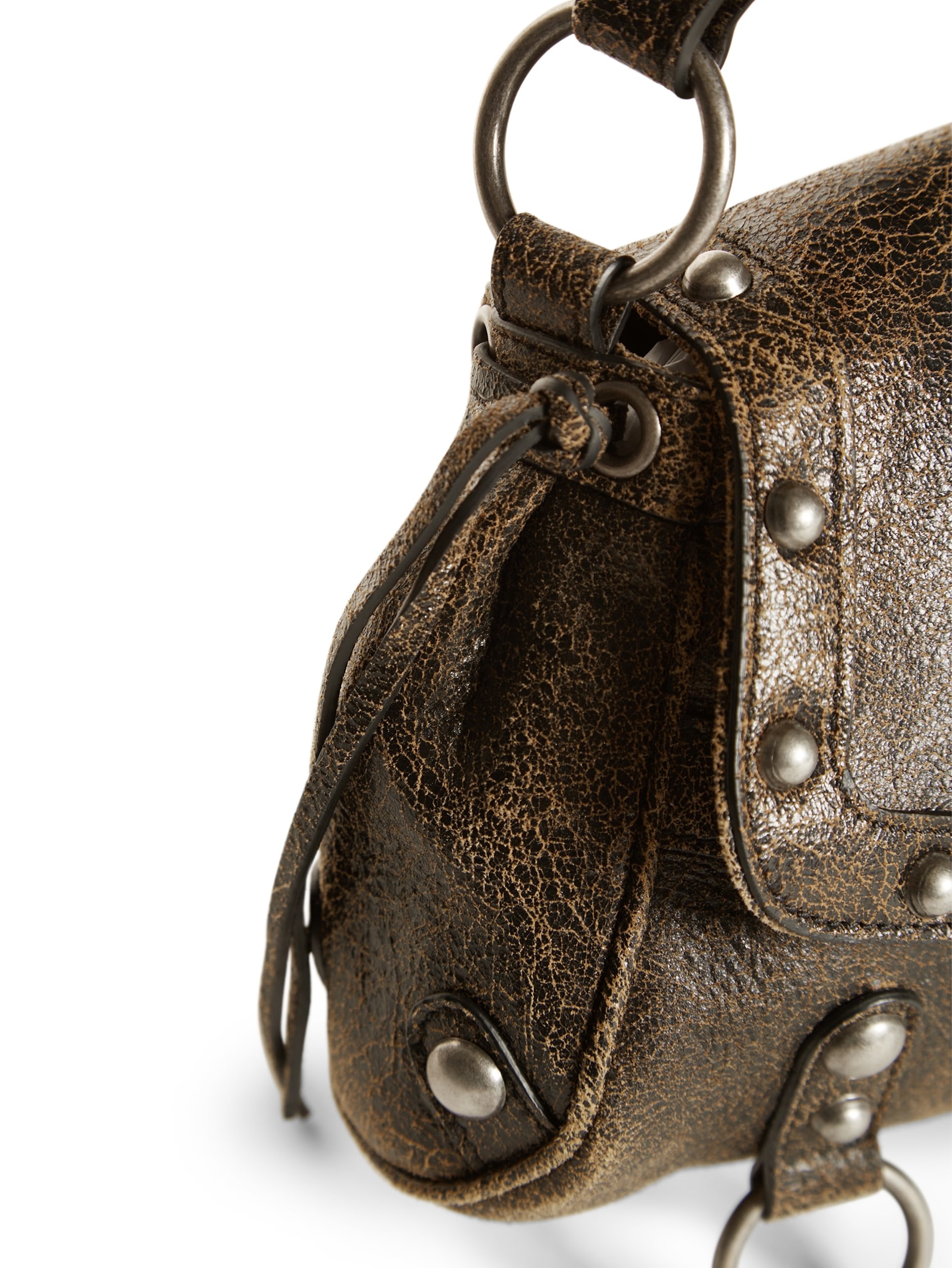 Bolsa de ombro em couro craquelado