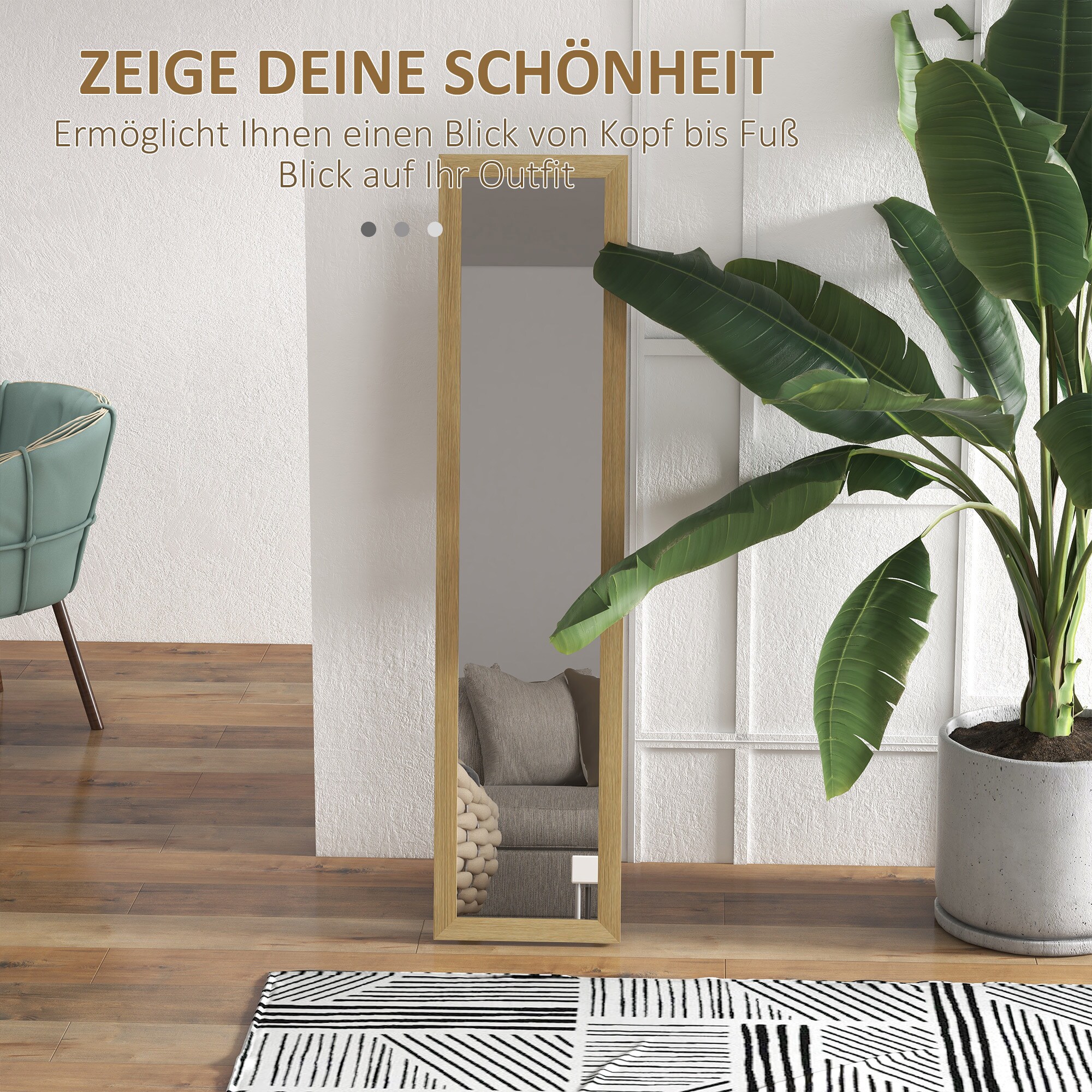 HOMCOM Ankleidespiegel mit Standfuß grau 37L x 40B x 155H cm