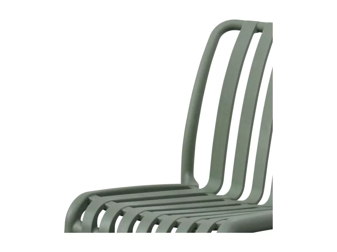 Lot de 4 chaises de jardin en plastique vert de gris. empilables. déjà montées