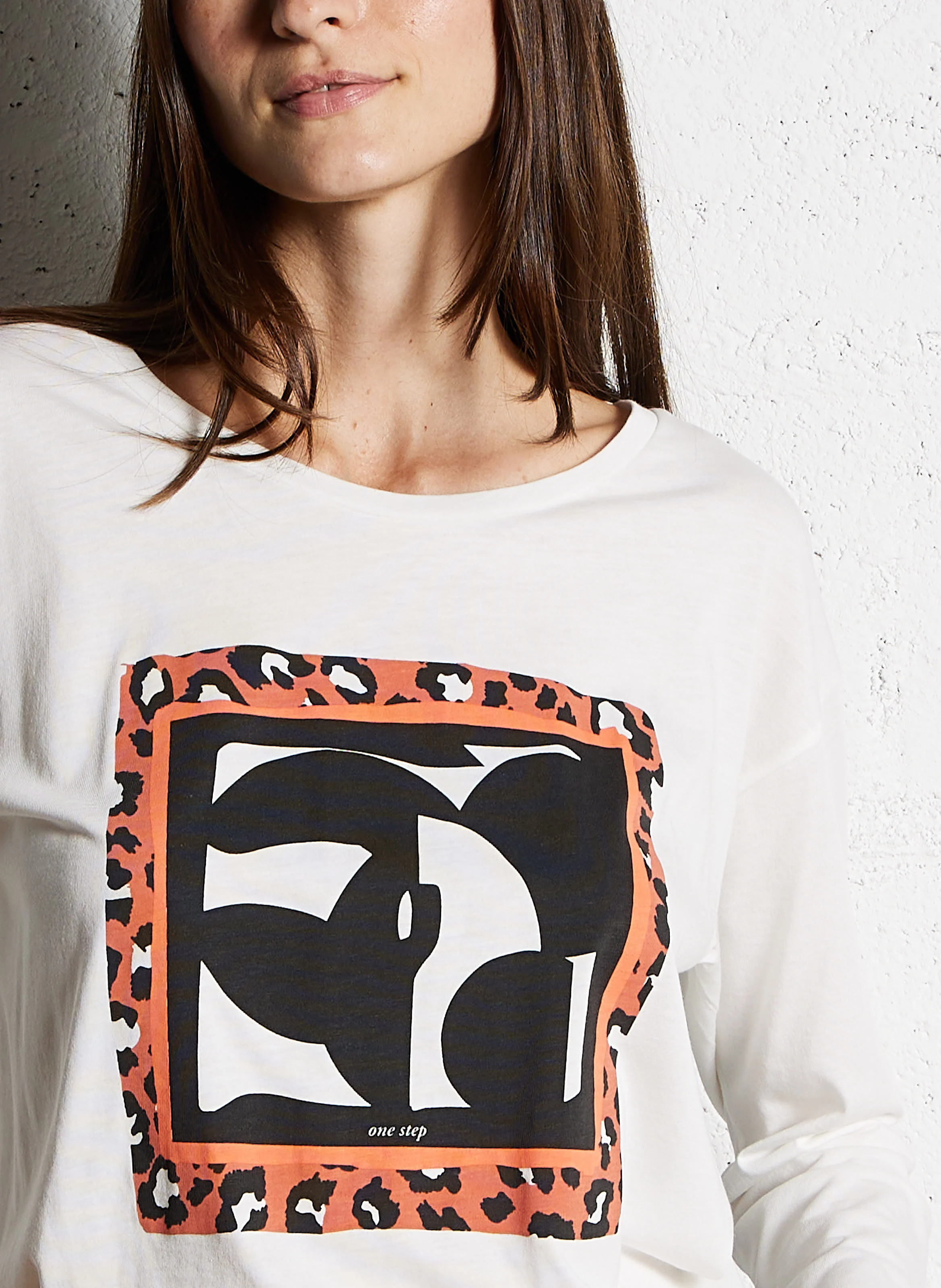 MEZZO - Tee-shirt droit col rond en coton mélangé | Blanc