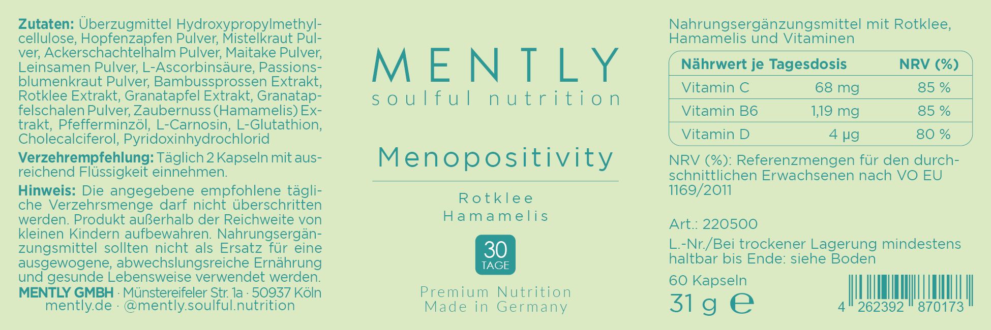 MENTLY Menopositivity mit Rotklee & Hamamelis