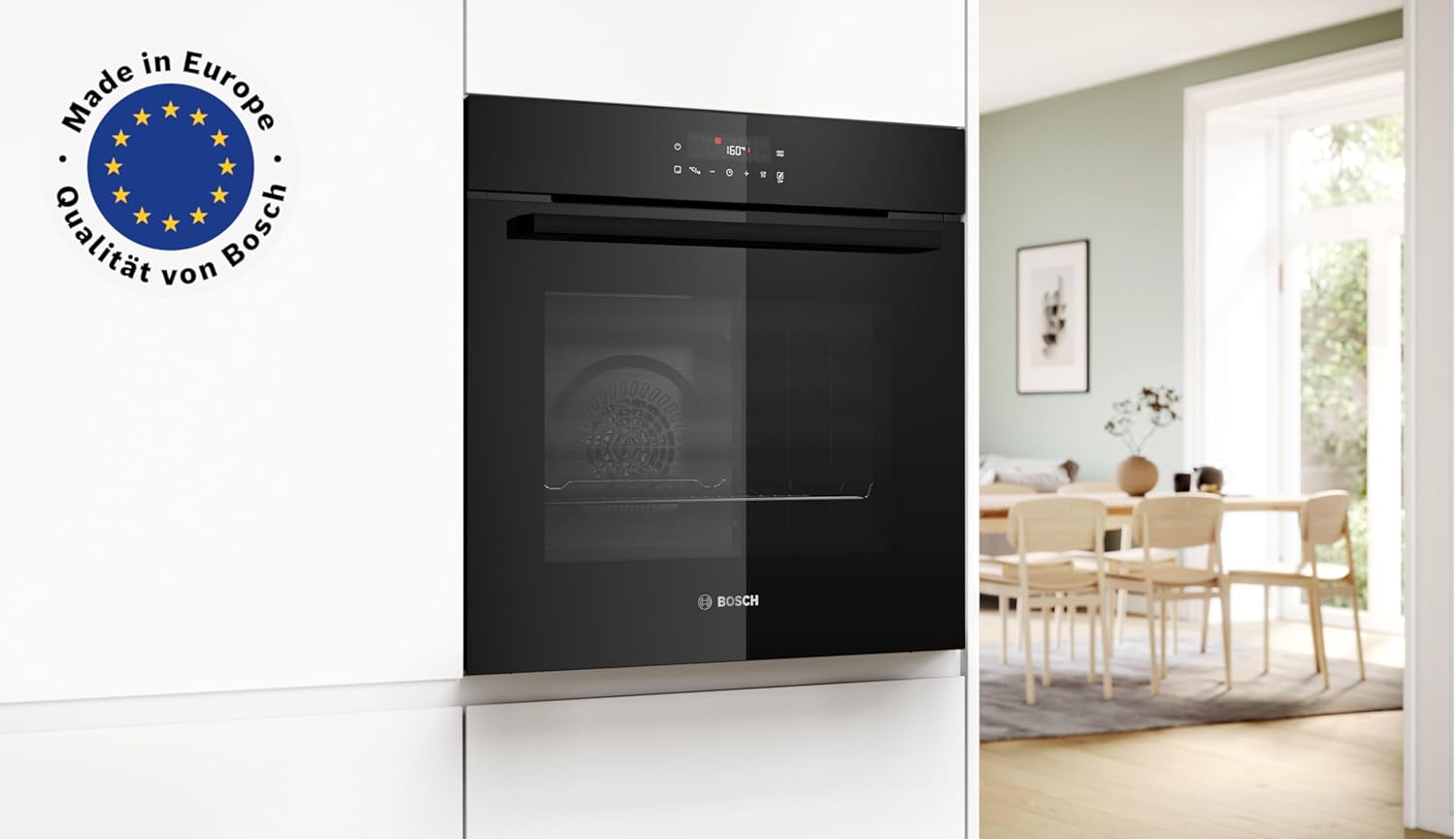 Bosch HBA571BB4 Serie 2 Einbau-Backofen, 60 x 60 cm, 71 Liter Garraum, Pyrolyse-Selbstreinigung, AutoPilot 10 Programme, 3D-Heißluft, LED Touch Control, Schwarz