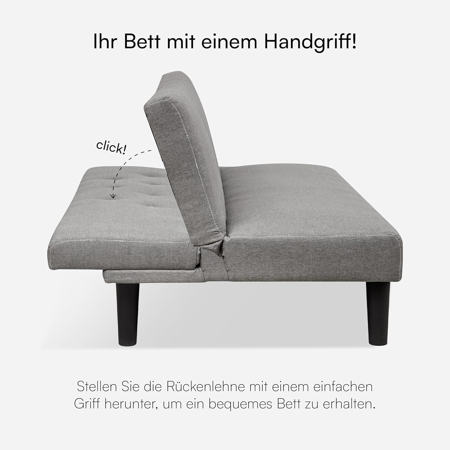 Baroni Home 3-Sitzer Stoff Sofa Bett umwandelbar in Polsterbett, Liegesofa mit Kunststoffbeinen für Wohnzimmer, Gästezimmer, Öffnet 93 cm, 167x70x77 cm (Grau)