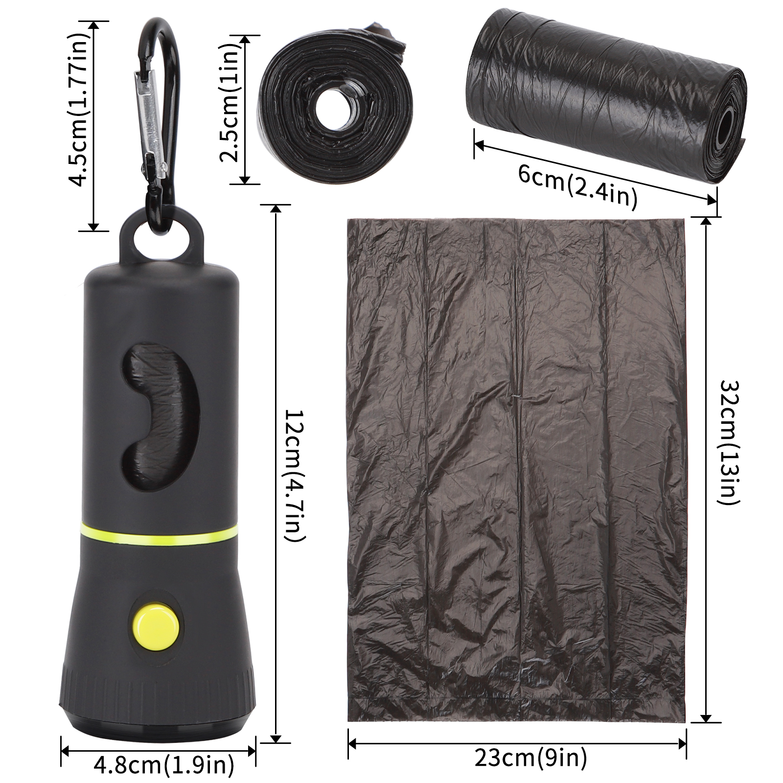Dispensador de sacos para fezes de cachorro Nobleza com lanterna LED e mosquetão.
