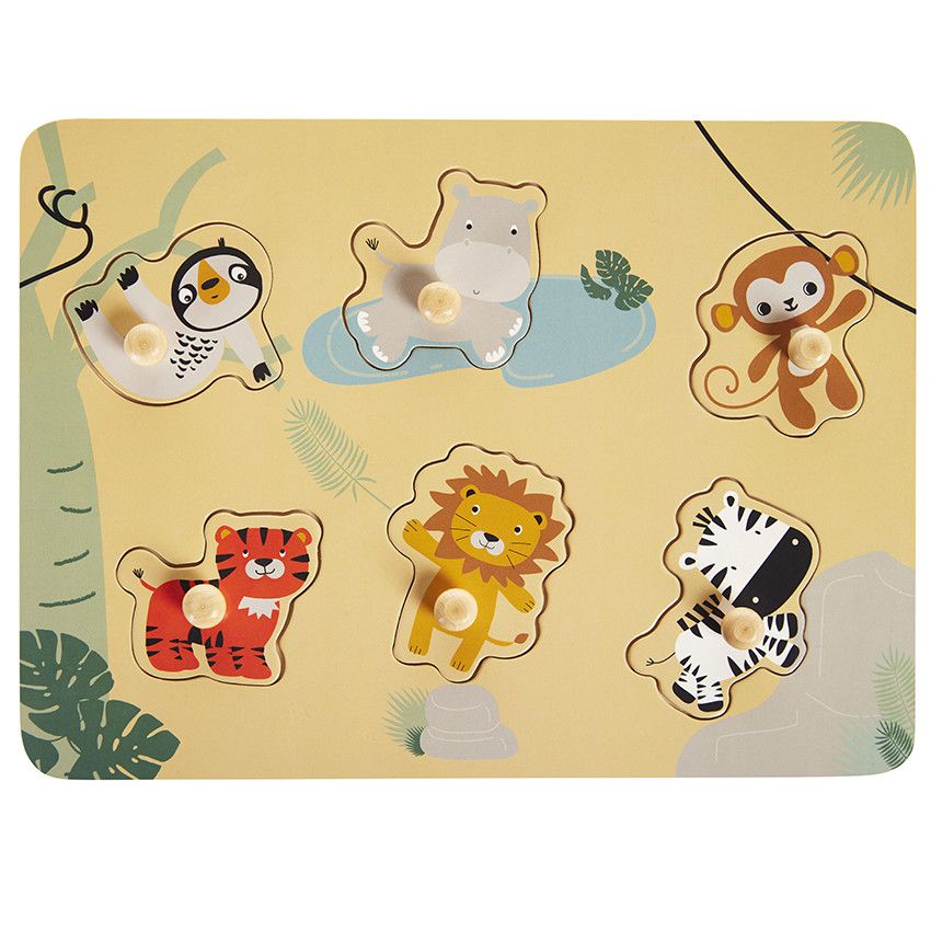 Puzzle en bois Happy Wild 6 pièces - Ecru