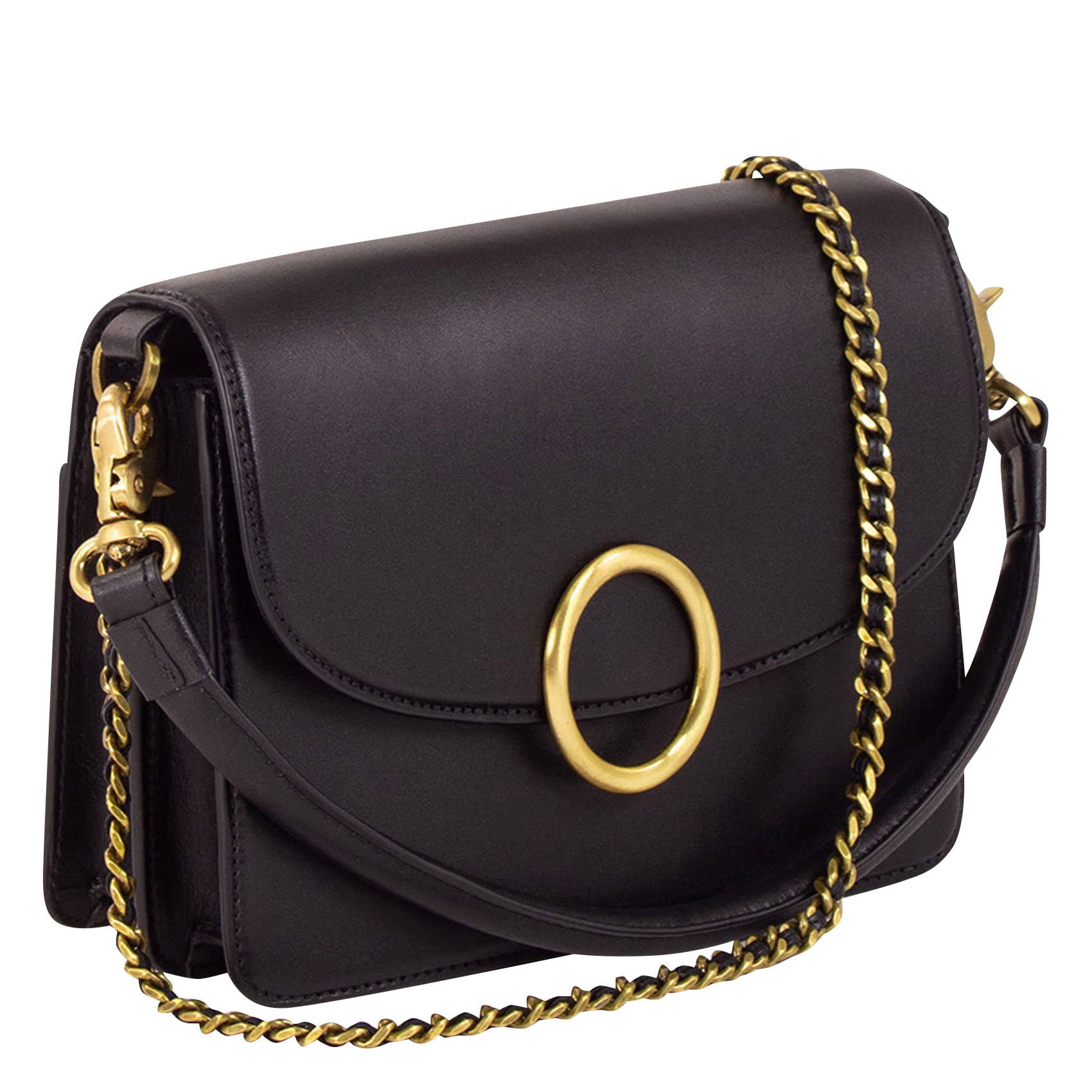 THEAO - Sac bandoulière à rabat en cuir| Noir