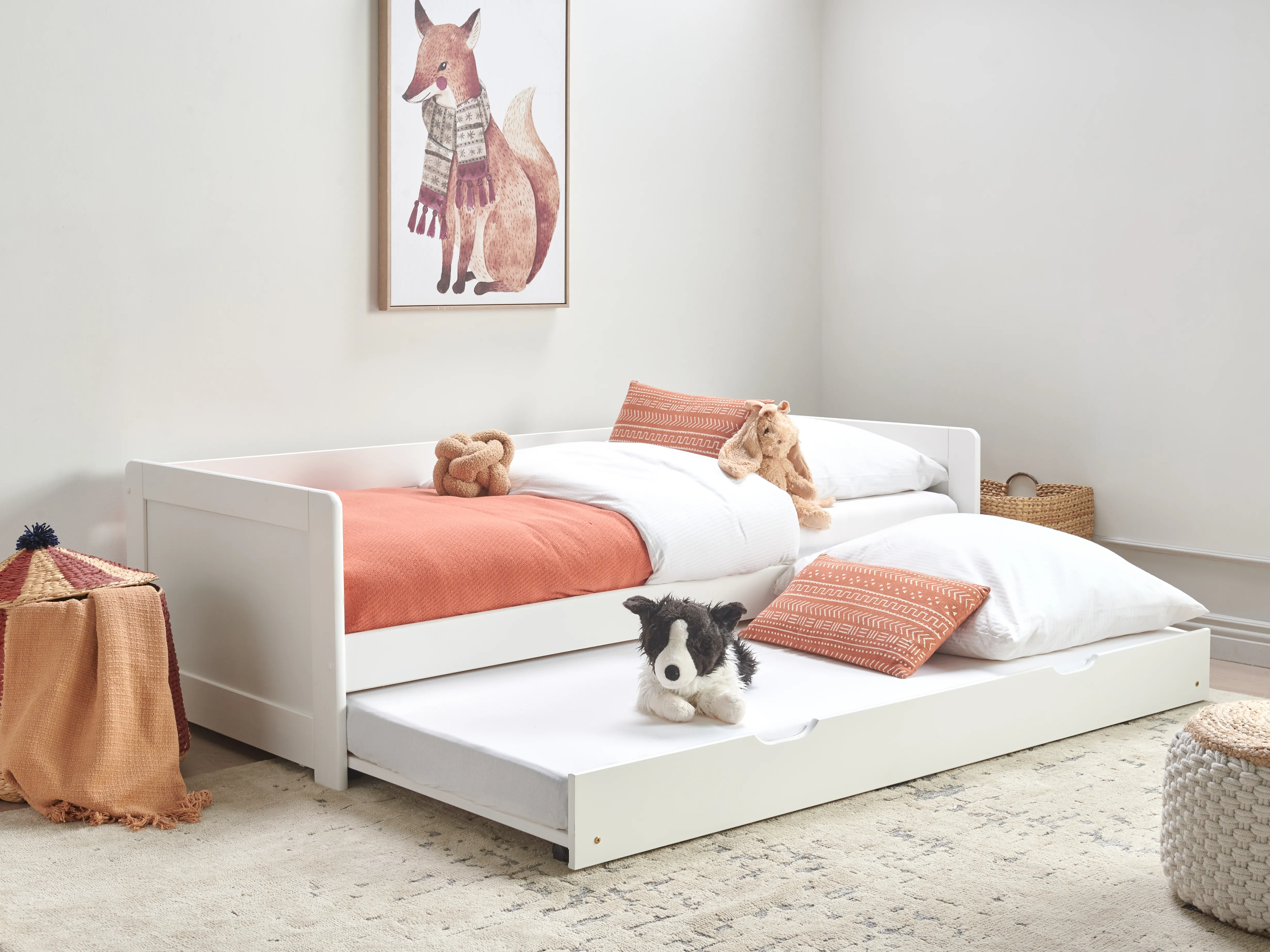 Onderschuifbed Dennenhout GRAVELINES 90 x 200 cm Wit