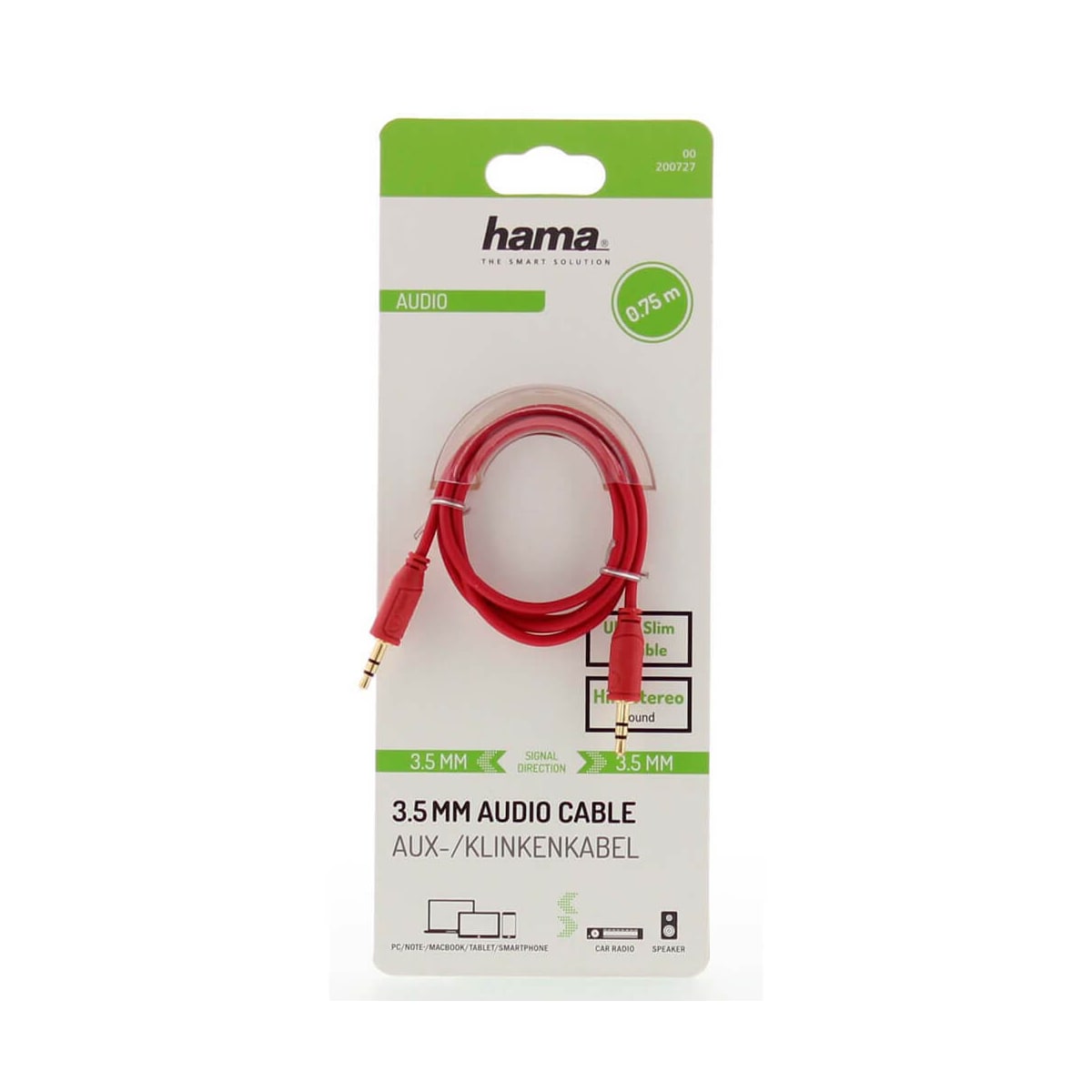 HAMA Lydkabel Flexi-Slim 3,5mm-3,5mm Gull Rød 0,75m