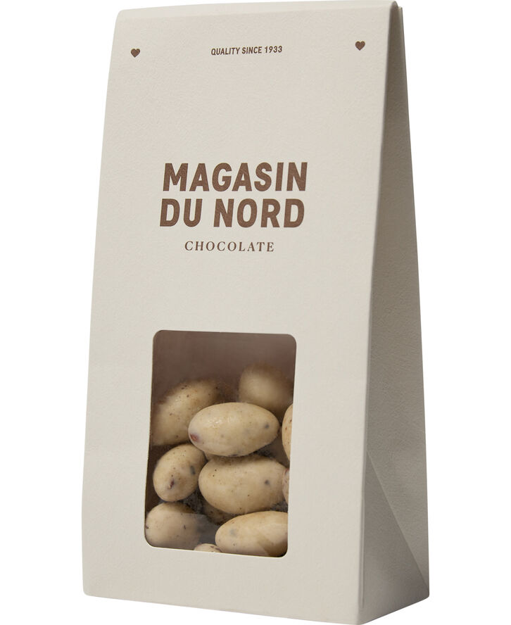 Magasin Chokolade Æske, Mandeldragé m/ hvid chokolade & lakridsgranulat 100 g