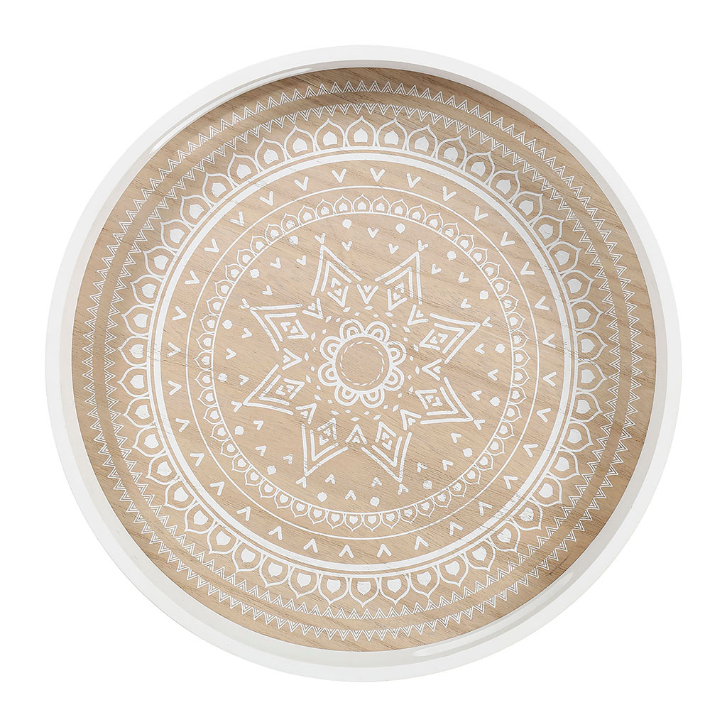 Plateau de service rond mandala naturel 35x4.5cm
