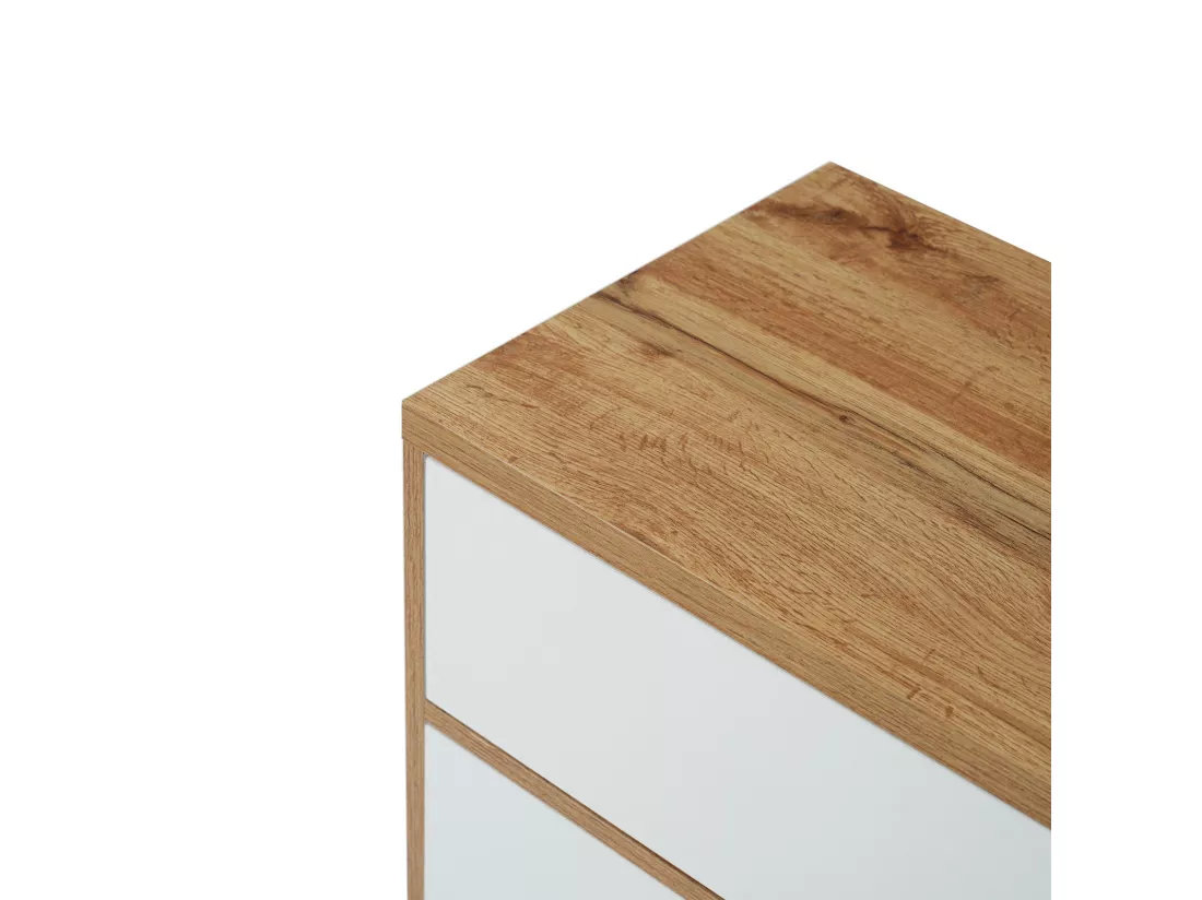 Meuble TV 5 portes et 8 niche, pieds en bois solides, 175x37x51cm, Blanc et naturel