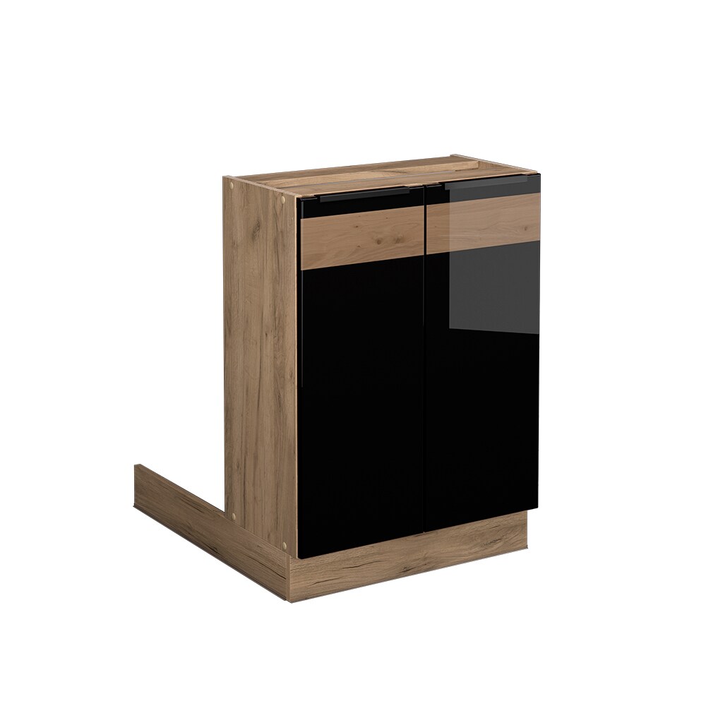 Vicco Regalinselunterschrank Küchenschrank Küchenmöbel Fame-Line Eiche Schwarz 60 cm modern Hochglanz