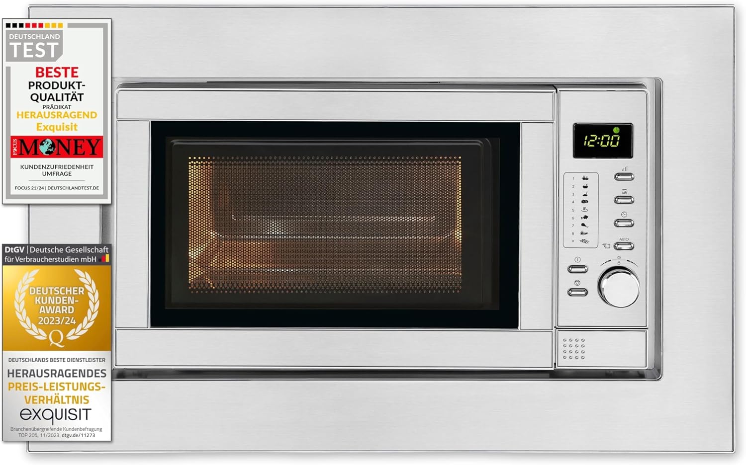 Exquisit Einbau-Mikrowelle EMW 19-7 G 900 Watt Grill 5 Leistungsstufen, Silber