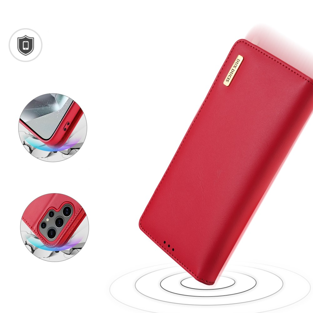 Samsung Galaxy S25 Ultra Flip Wallet Cover Echtleder Tasche (RFID Schutz) - Rot