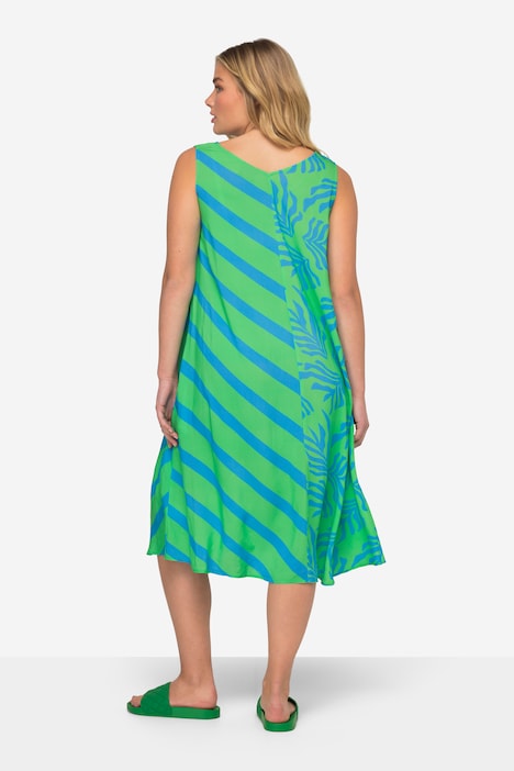 Kleid, A-Line, Print-Mix, V-Ausschnitt, ärmellos