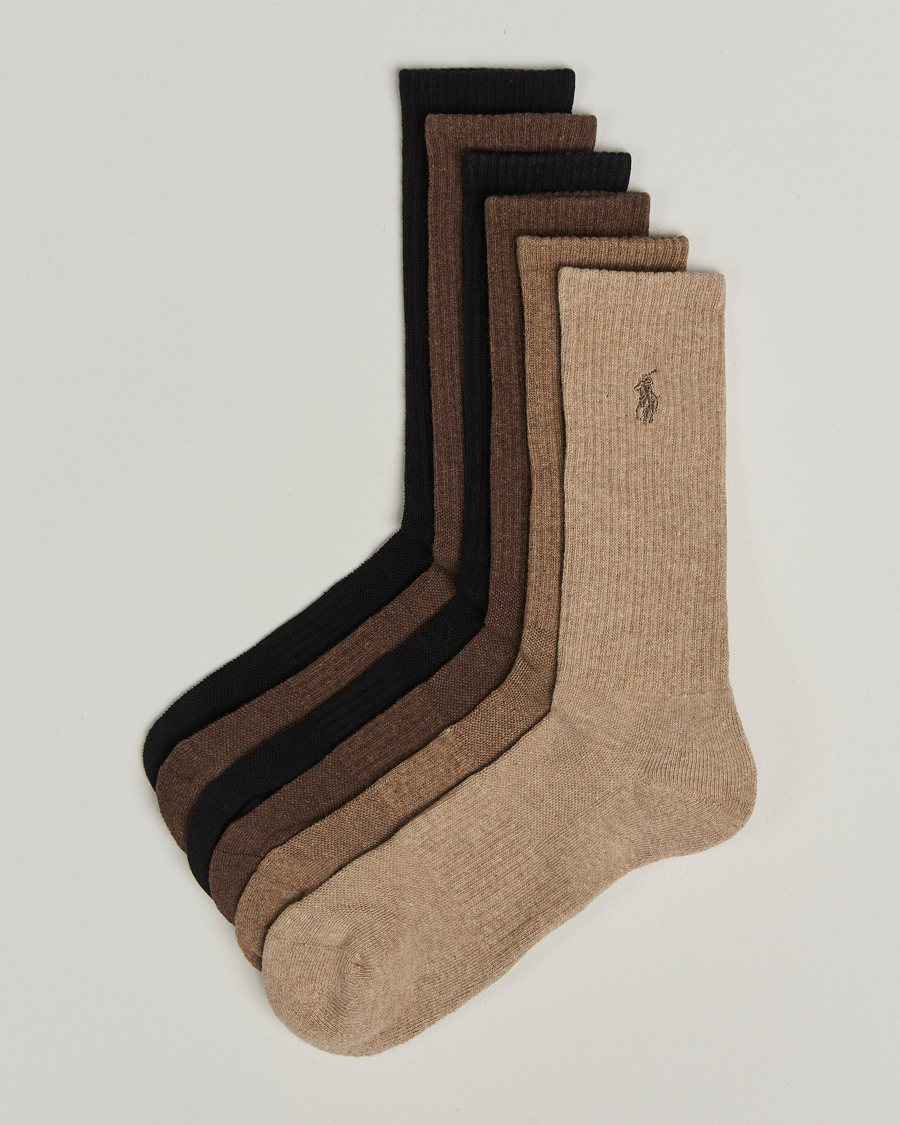 Polo Ralph Lauren 6-Pack Cotton Rib Sock Brown Assorted