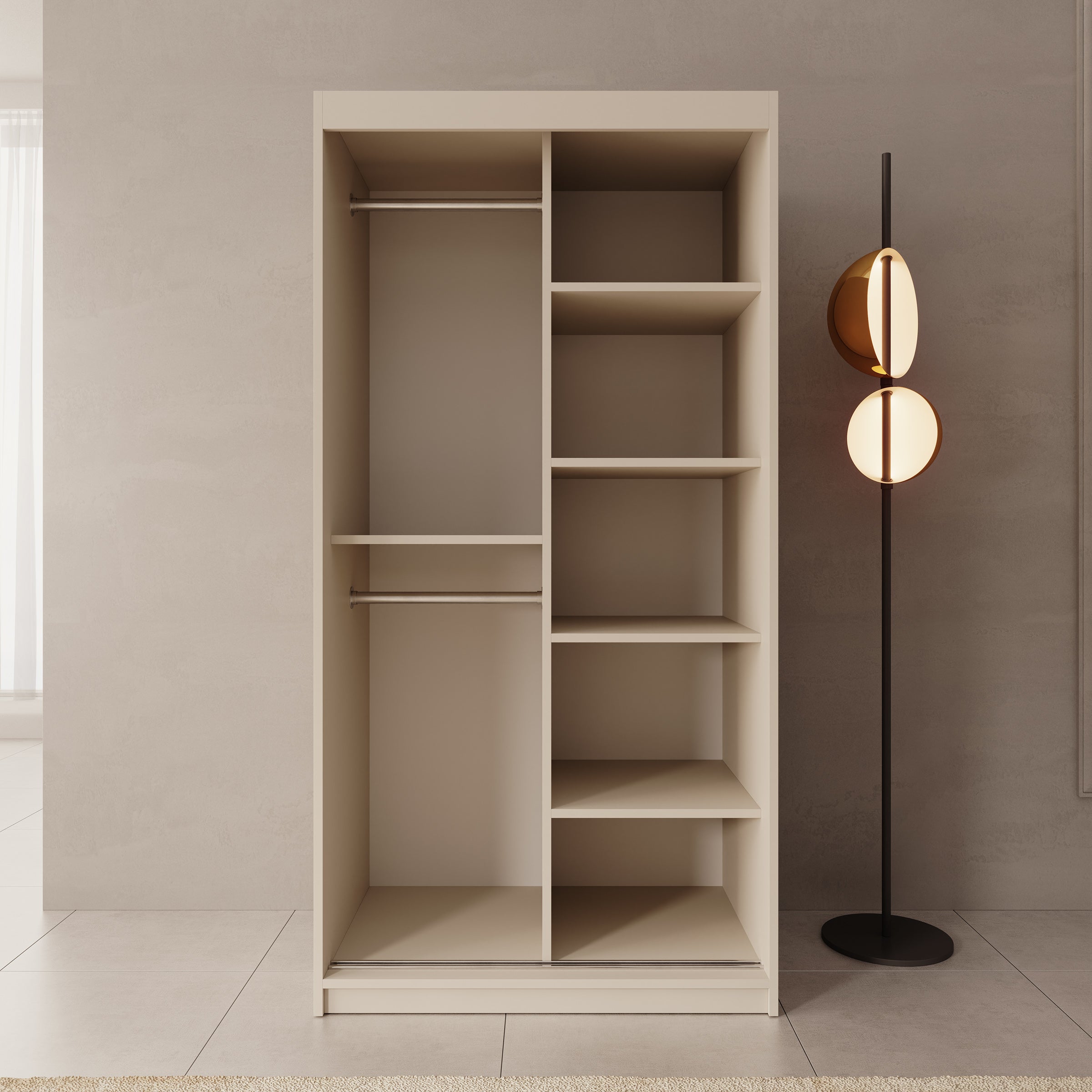 Sentoji - Kledingkast met 2 schuifdeuren - Beige - 100x62x200 cm