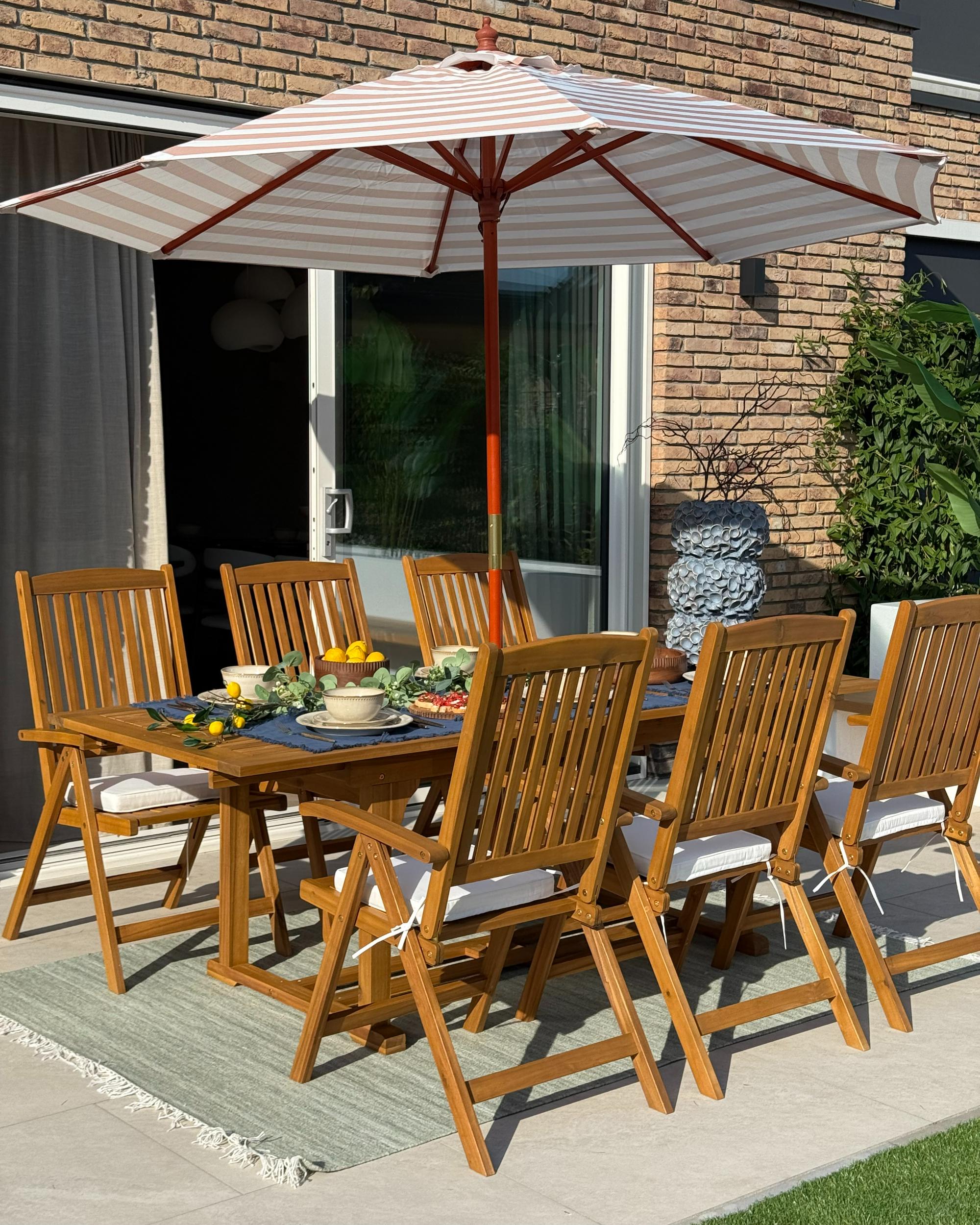 Tuinset 6-zits JAVA met parasol (12 opties) Acaciahout Lichtbruin