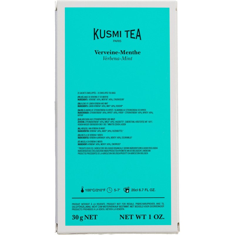 Infusion Verveine Menthe Bio Kusmi Tea - Boîte de 25 sachets