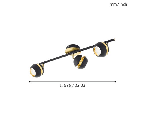 LED plafondspot 3x3,3W 3x240 lm 3000 KL 58,5 cm zwart/goud