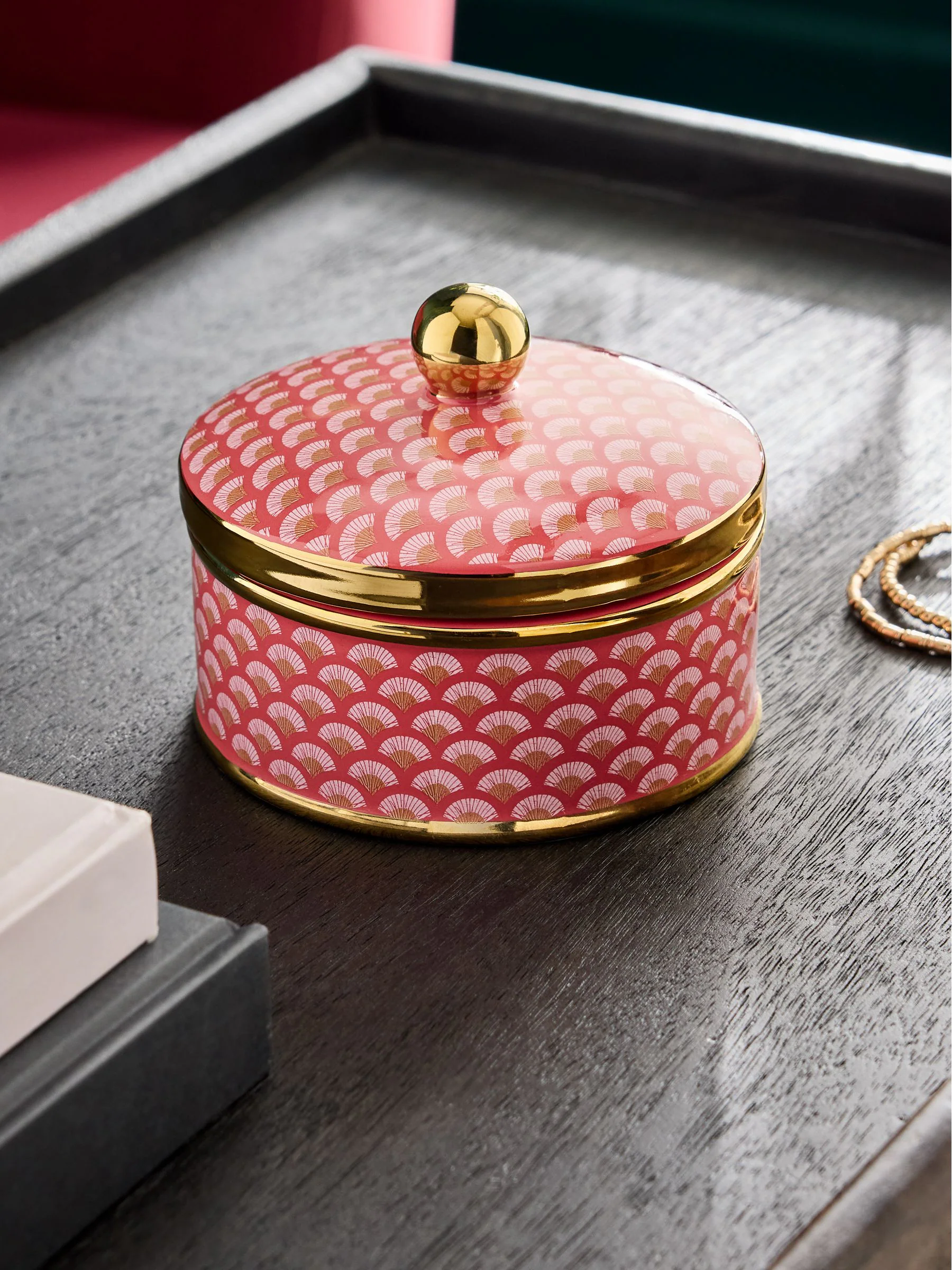 Ceramic Patterned Trinket Pot With Lid