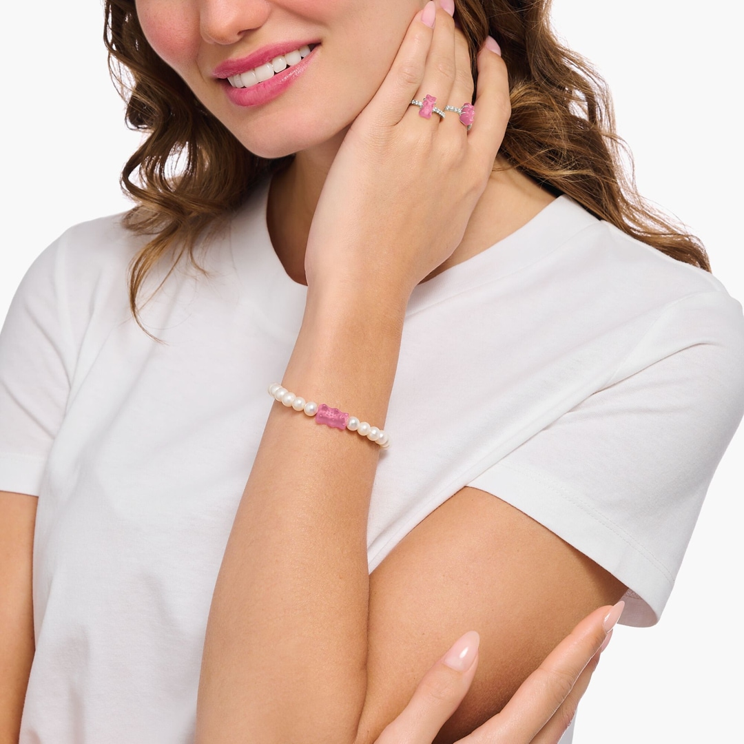 Thomas Sabo x HARIBO Perlenarmband mit pinkem Goldbären Silber