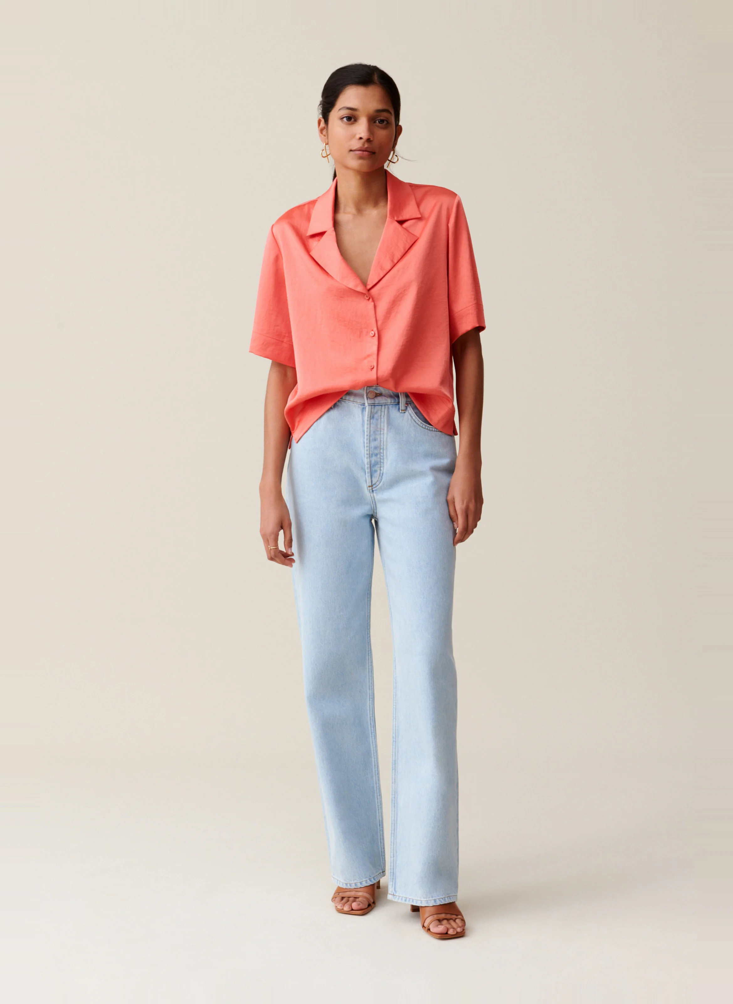 Chemise fluide col cassique satinée | Orange