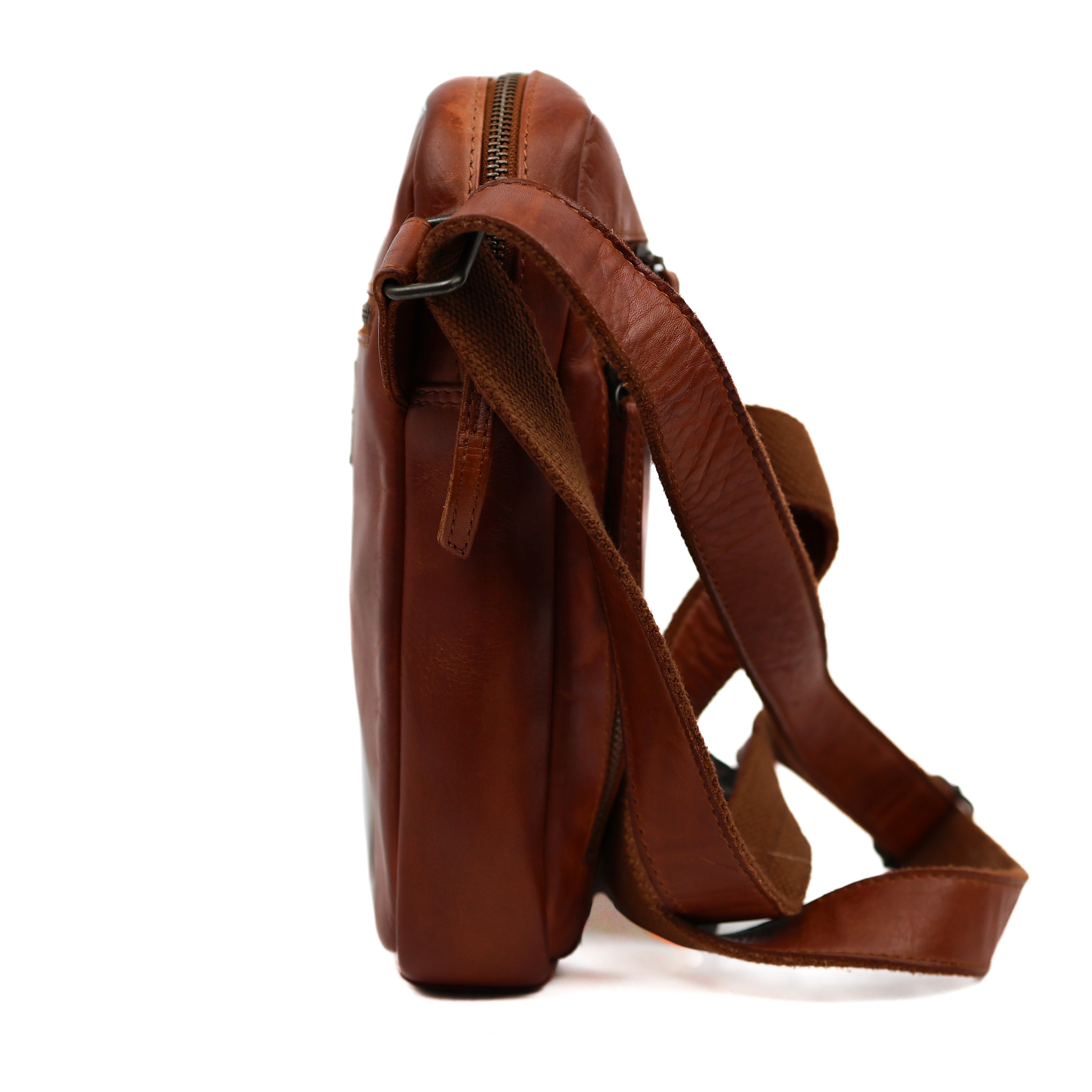 Schoudertasje met ritsen 'Jody' cognac