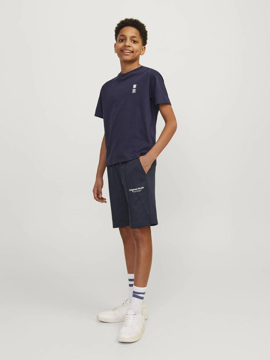 JACK & JONES sweatshort JPSTVESTERBRO met tekst donkerblauw