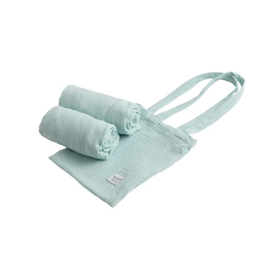 2 draps housses rectangulaires pour berceau   Aqua        50 x 90 cm   de               Sauthon Original