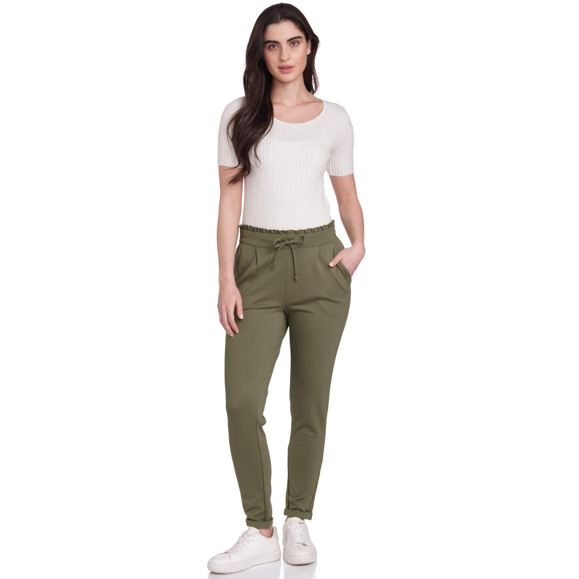 Gina Damen T-Shirt mit Rundhalsausschnitt weiss
