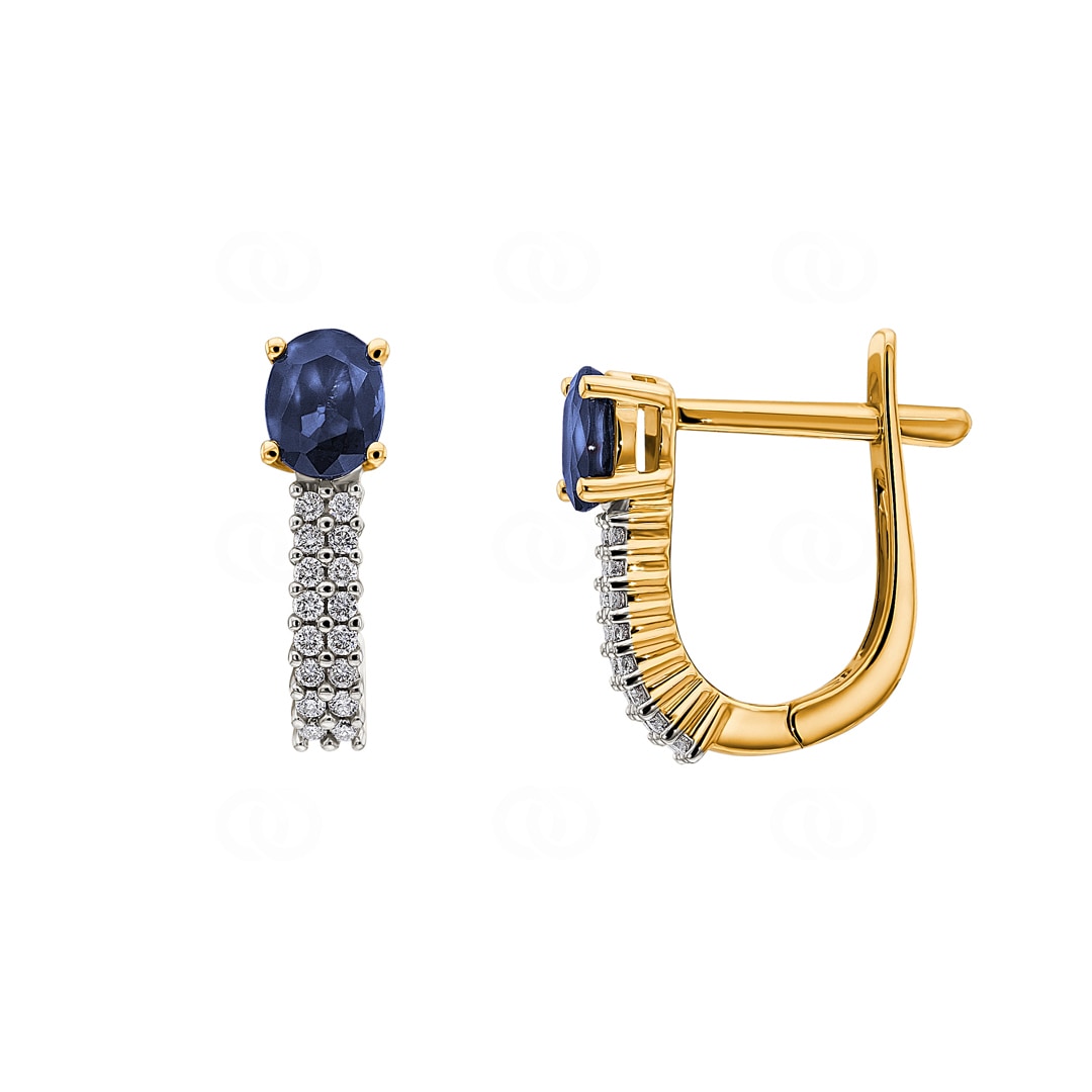 Kreolen 750/18 K Gelbgold mit Saphir oval und Diamanten 0.13 ct H/si