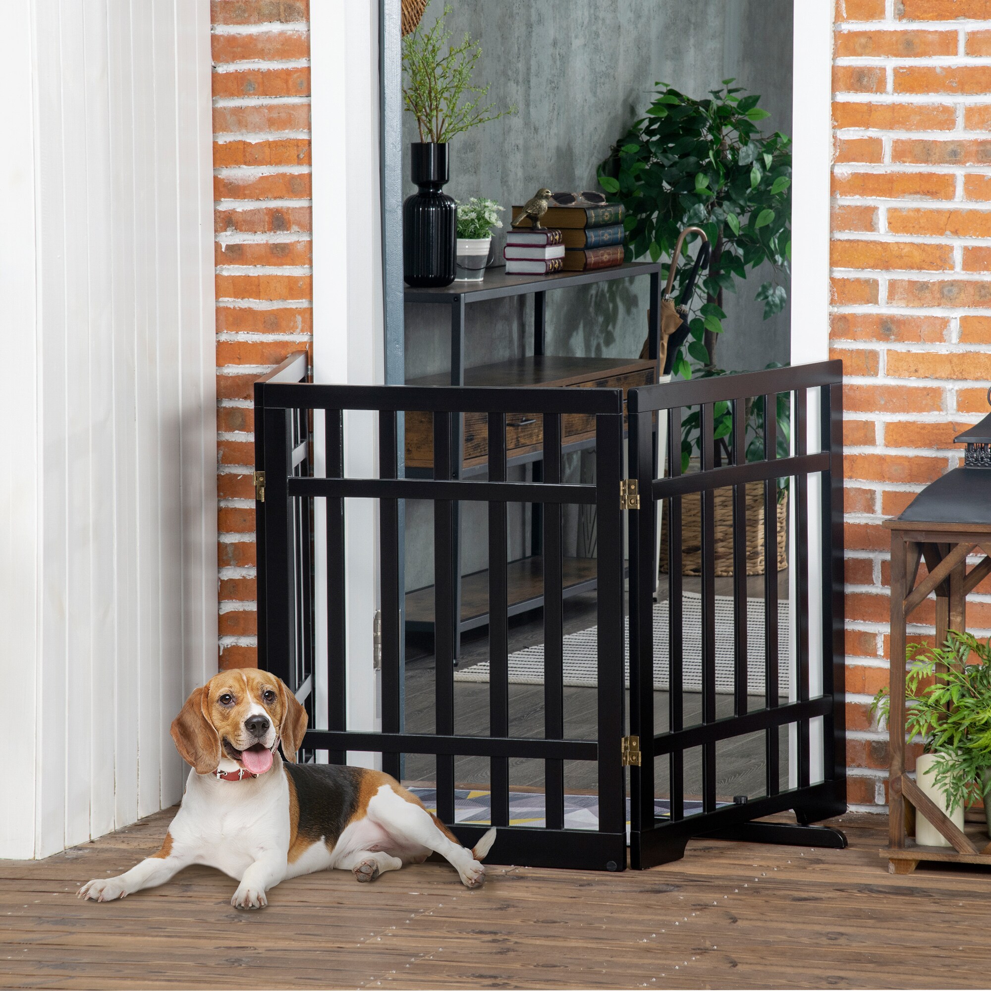 PawHut Absperrgitter mit Stützfüßen schwarz 181L x 35B x 76H cm