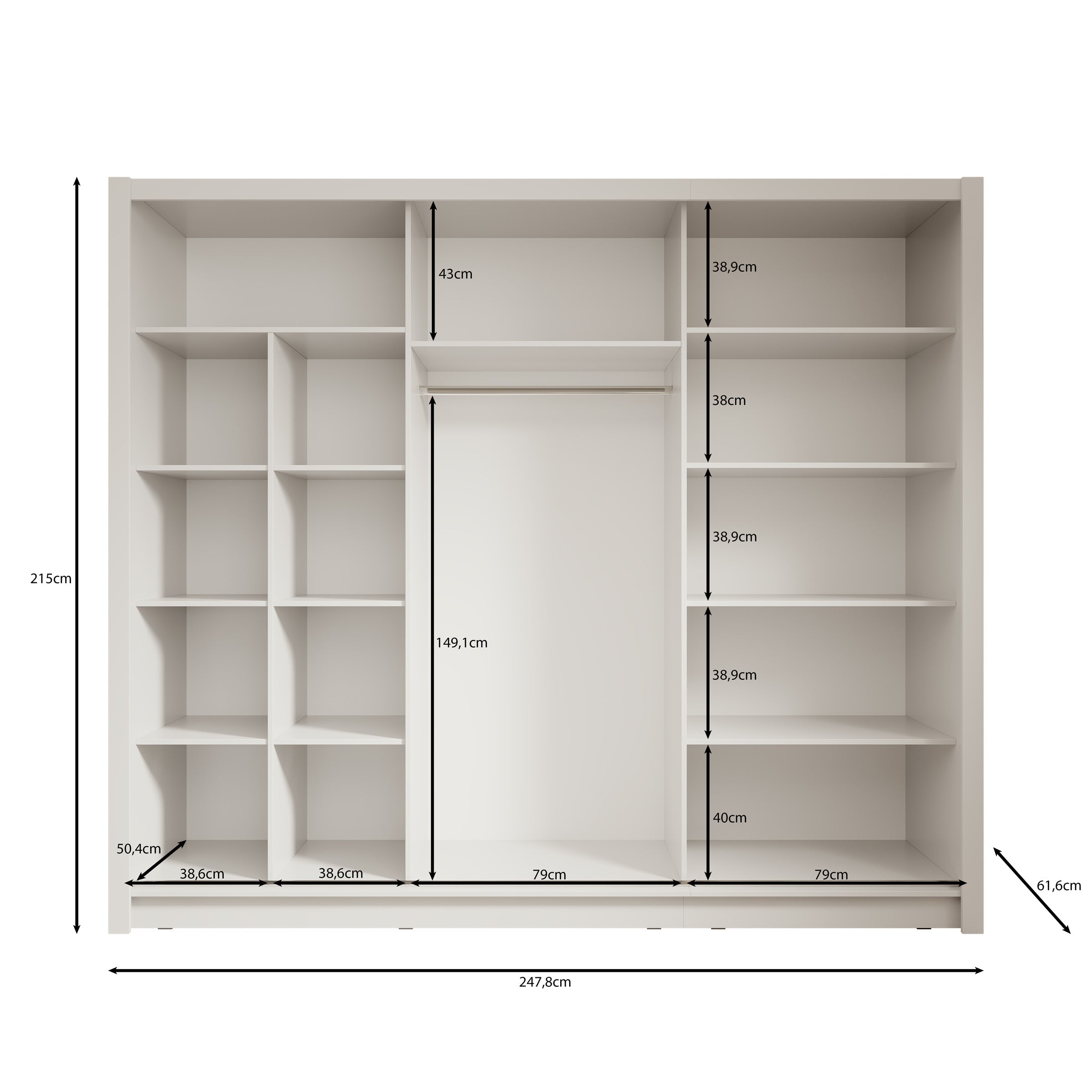 Meubella - Blue - Kledingkast met schuifdeuren - Wit - 248x62x215 cm