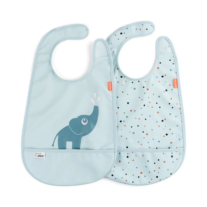 Done by Deer - Lätzchen mit Klettverschluss Elphee, blau (2er-Set)
