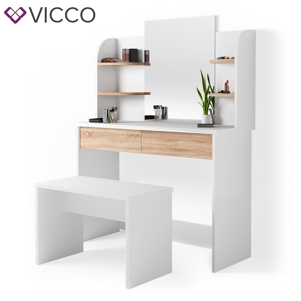 VICCO Schminktisch CHARLOTTE Frisiertisch Weiß Eiche Kommode Kosmetiktisch Bank