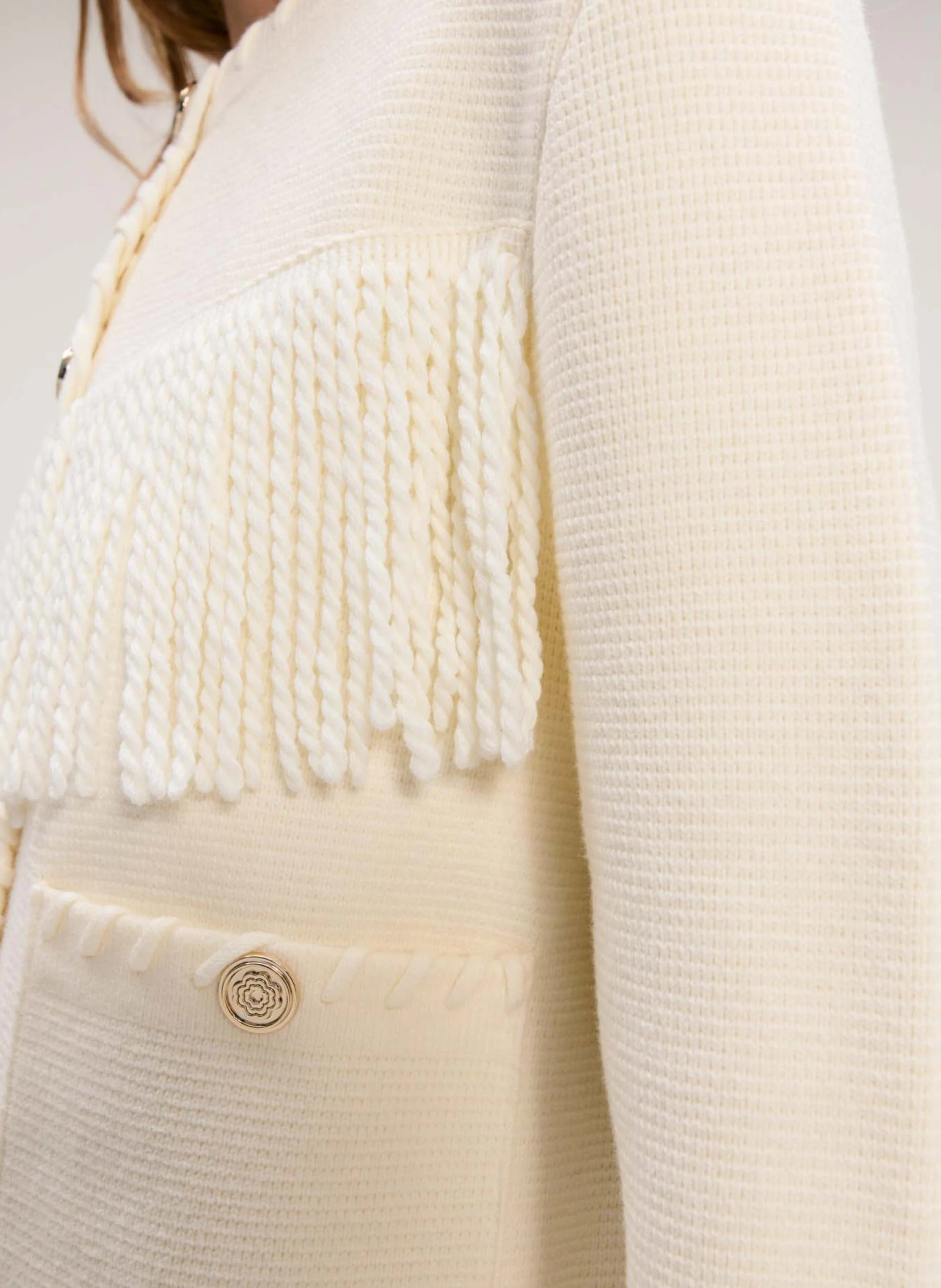 Cardigan col rond en coton mélangé | Beige