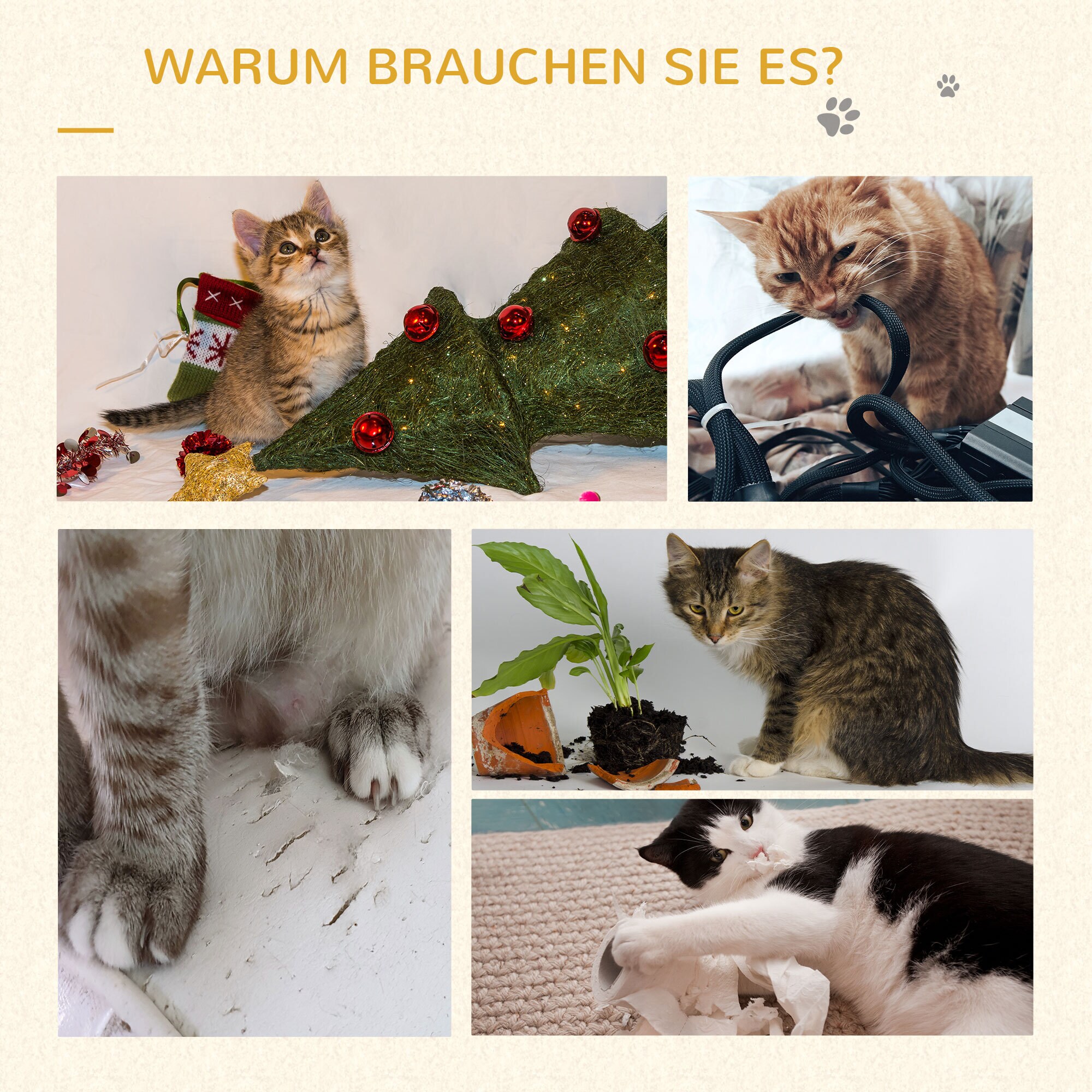 PawHut Katzenbaum mit Kuschelhöhle beige, braun 61 x 41 x 96 cm (BxTxH)