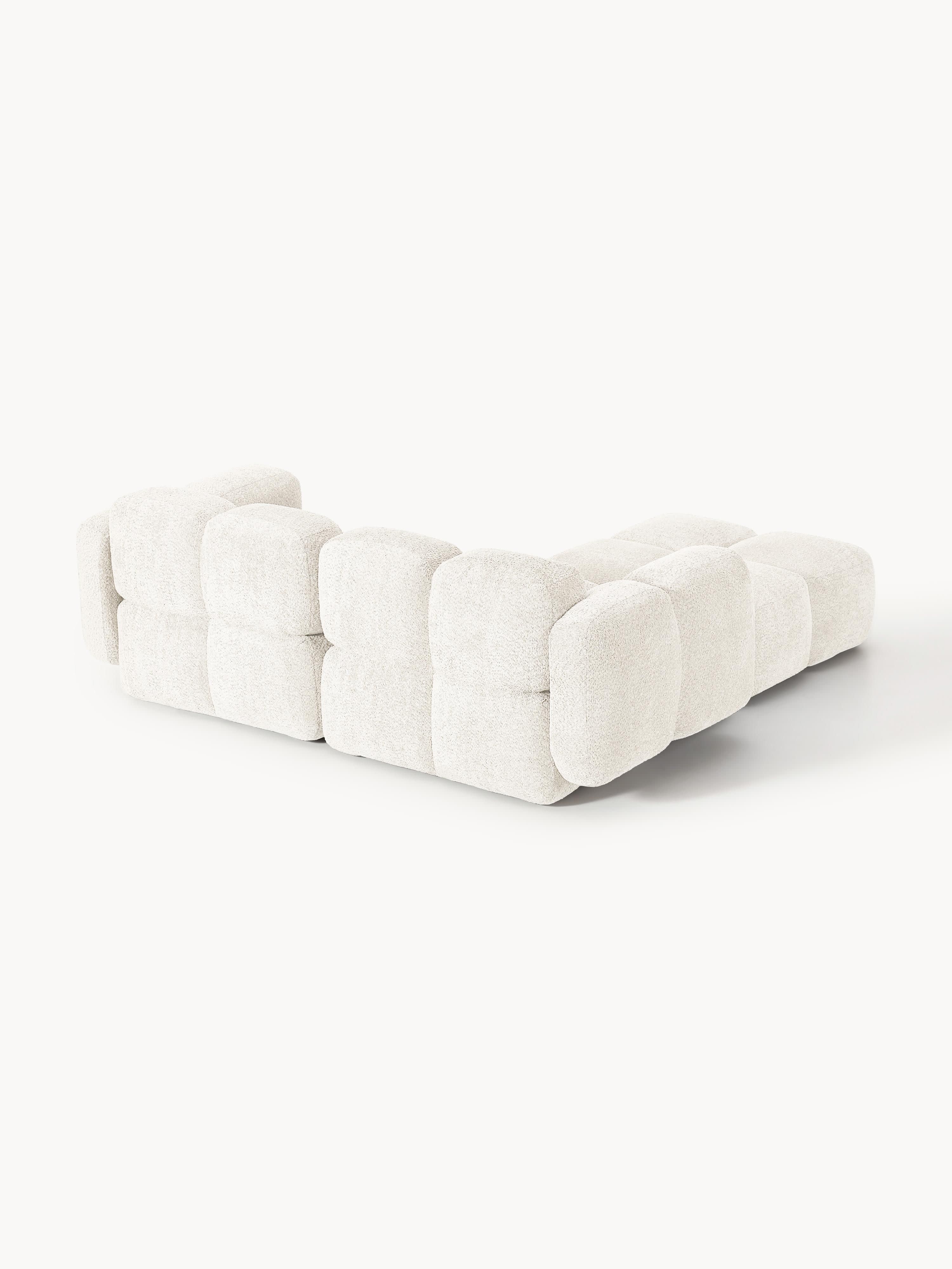 Modulaire bank Tayla (3-zits) van teddy bouclé met poef (links/rechts)