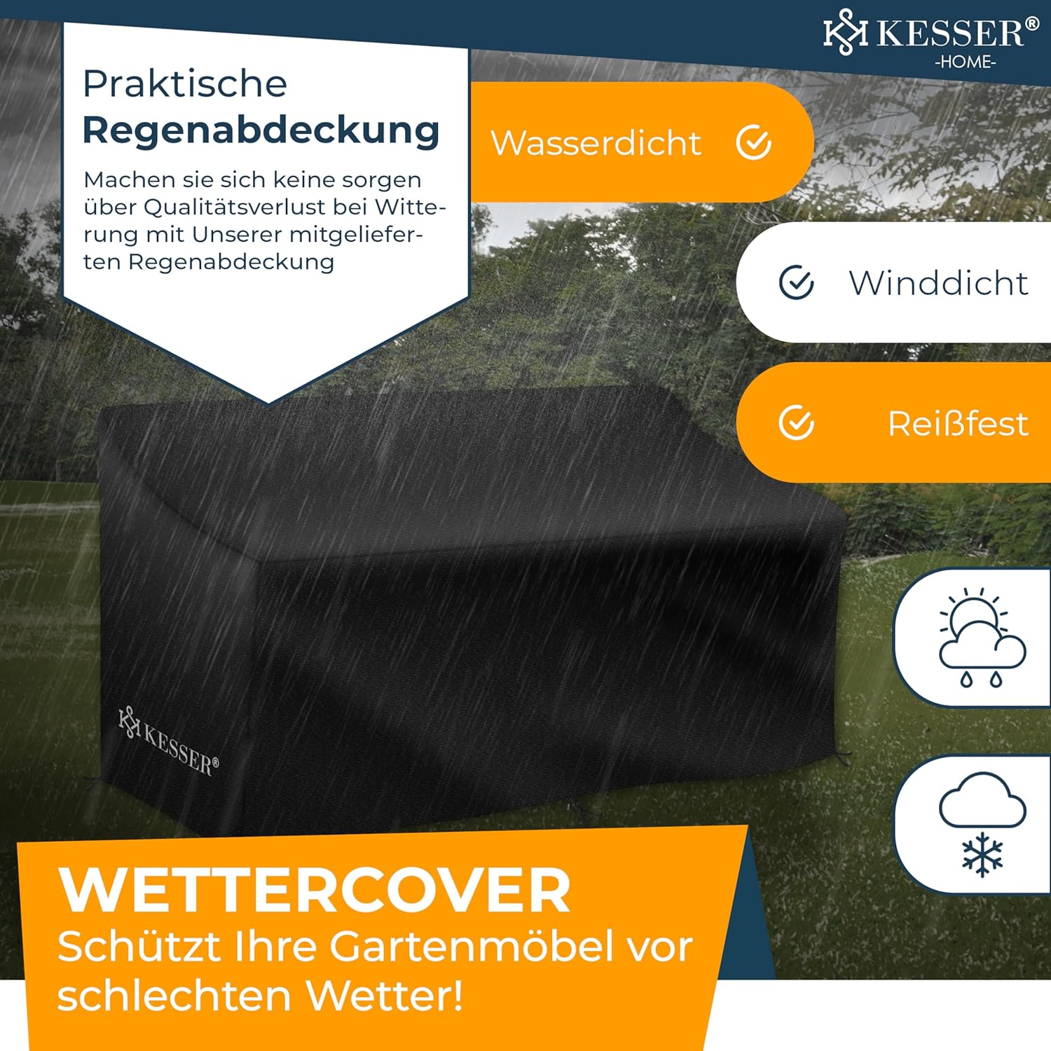 KESSER® Polyrattan Gartenbank 2-Sitzer Bank mit integriertem Tisch, 143×63×88 cm - Rattan Sitzbank Garten Balkon Gartensofa wetterfest Sitzgruppe Ultra Stabile, inklusive Kissen und Cover, Anthrazit