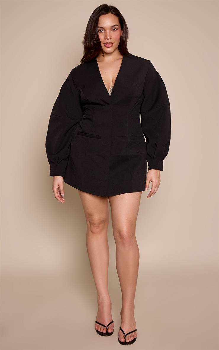Noir Robe Blazer À Manches Ballon Grande Taille