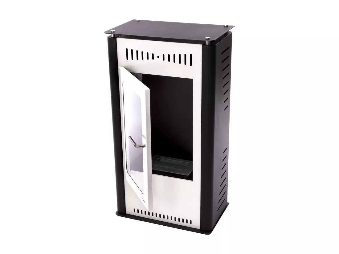 Poêle à éthanol 3kW en acier blanc avec porte en verre trempé