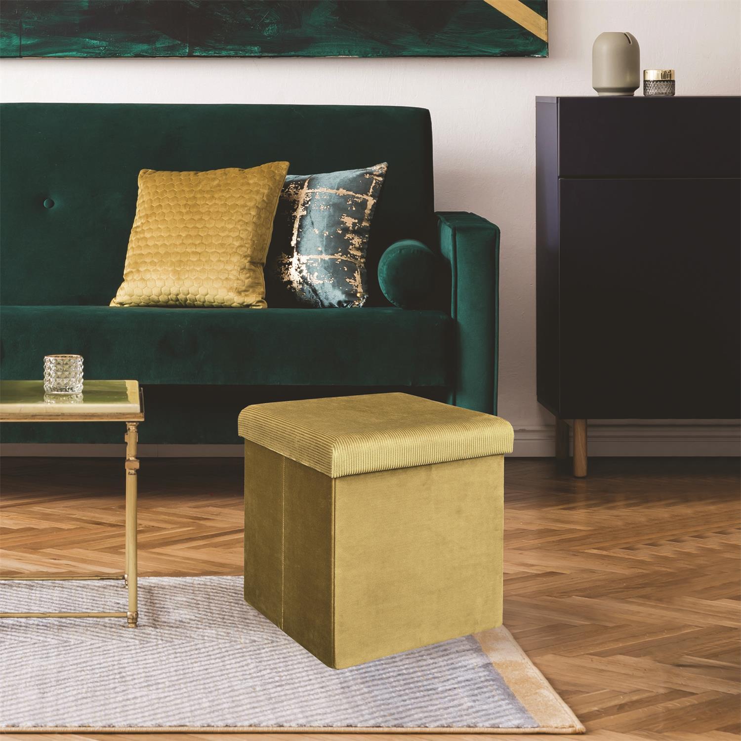 COFFRE POUF PLIABLE VELOURS COTELE GIULIA JAUNE