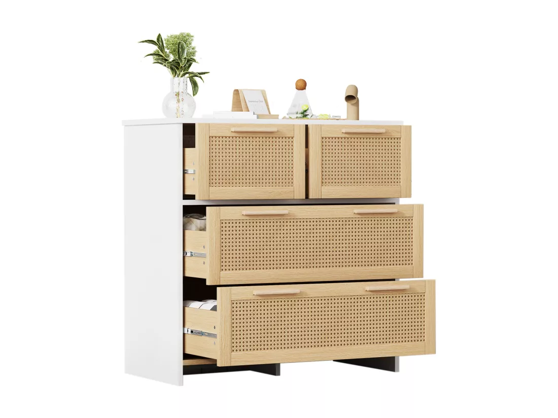 Meuble en rotin de haute qualité à 4 tiroirs, meuble de rangement, dimensions : L80/H80/D38cm