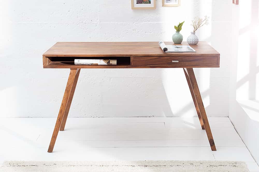 Design Schreibtisch RETRO 120cm braun Sheeshamholz stone finish Design Klassiker