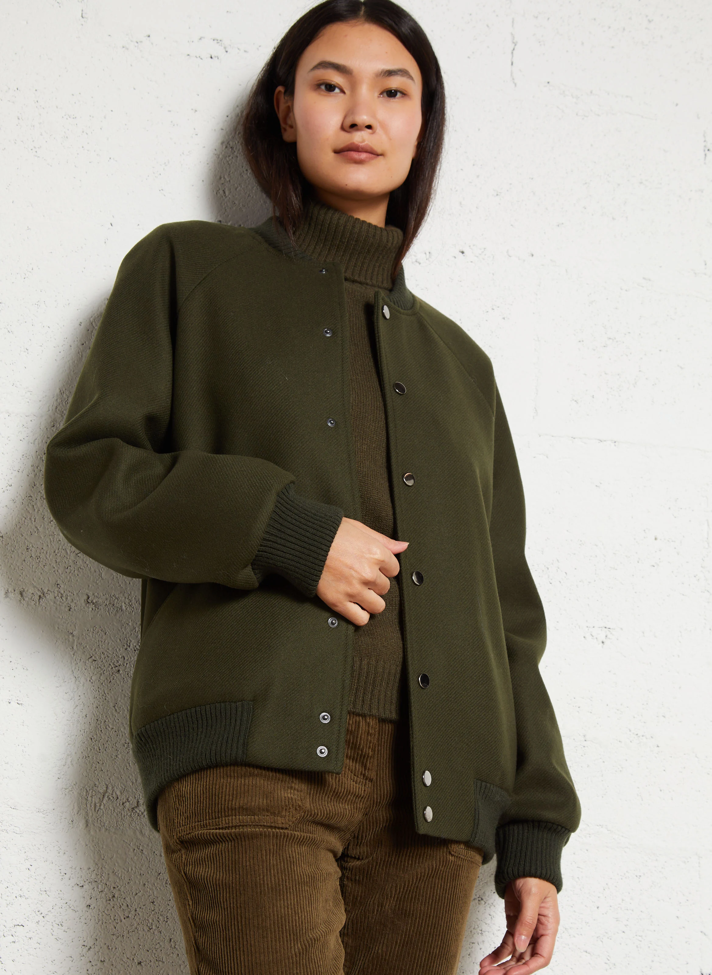 KIM - Blouson col teddy en laine mélangée | Vert