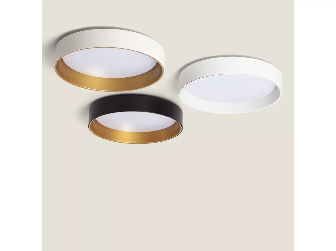 Plafonnier LED Rond Métal 20W CCT Sélectionnable Broadway Ø450 mm Blanc / Or